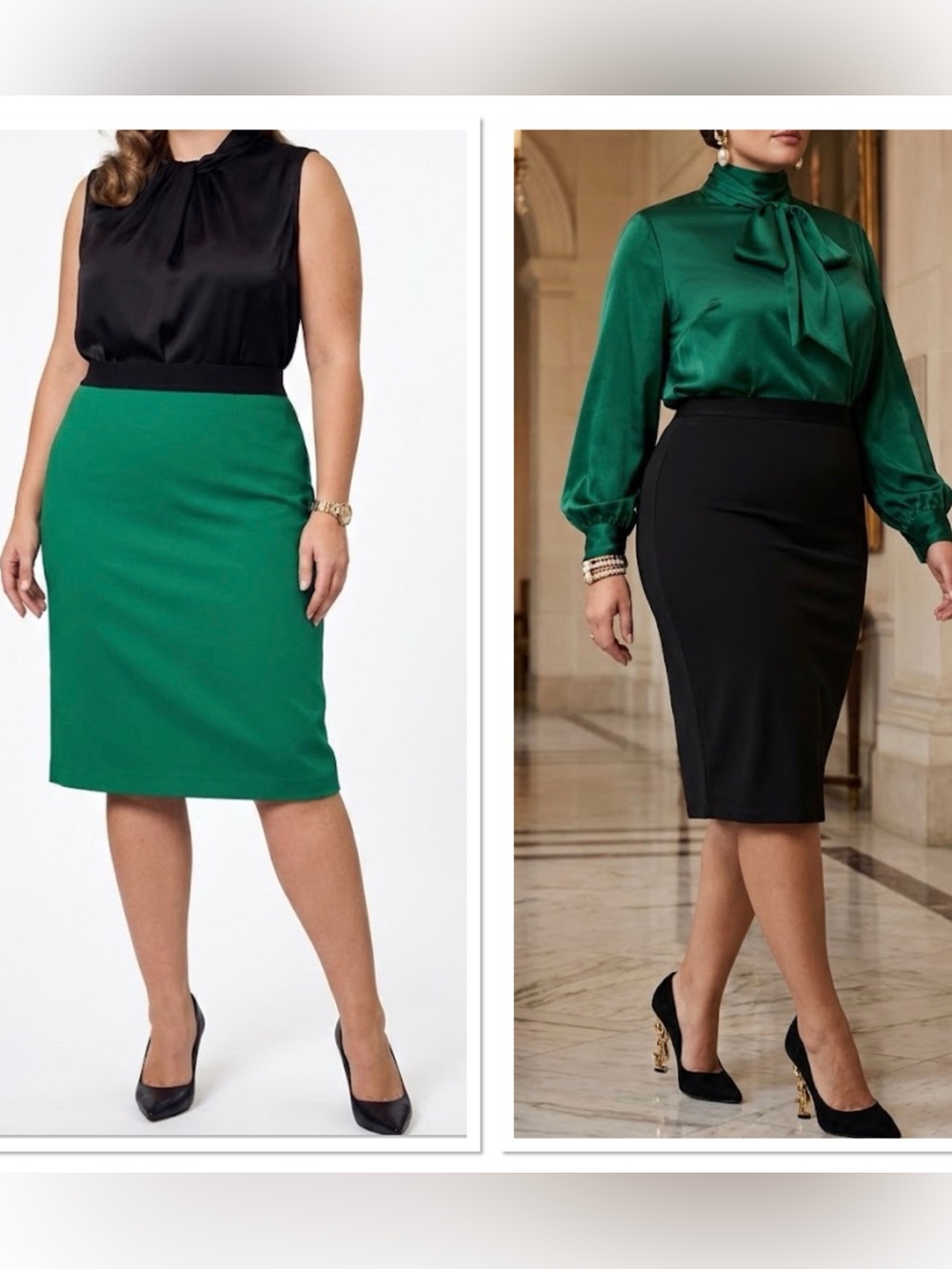 2 SKIRT Alfani Green and Black Pencil Skirts - Sleek Office Staples